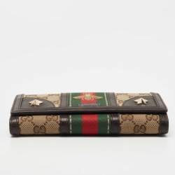 Gucci Brown/Beige Canvas and Leather Bee Web Continental Wallet 