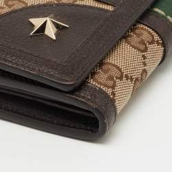 Gucci Brown/Beige Canvas and Leather Bee Web Continental Wallet 