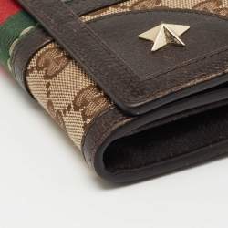 Gucci Brown/Beige Canvas and Leather Bee Web Continental Wallet 