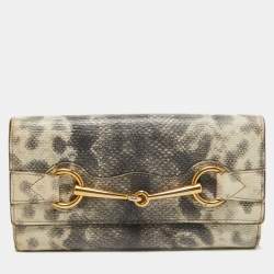Gucci Off White/Grey Karung Leather Horsebit Continental Wallet