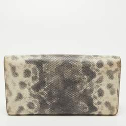 Gucci Off White/Grey Karung Leather Horsebit Continental Wallet