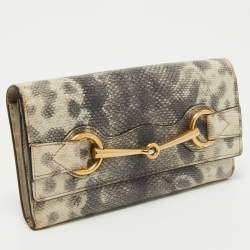 Gucci Off White/Grey Karung Leather Horsebit Continental Wallet