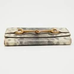 Gucci Off White/Grey Karung Leather Horsebit Continental Wallet