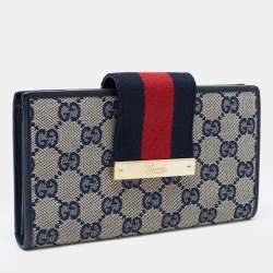 Gucci Blue/Beige GG Canvas and Leather Web Flap Continental Wallet