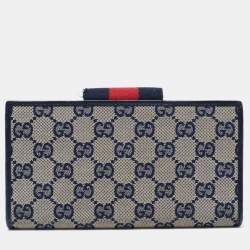 Gucci Blue/Beige GG Canvas and Leather Web Flap Continental Wallet