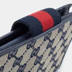 Gucci Blue/Beige GG Canvas and Leather Web Flap Continental Wallet