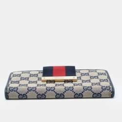 Gucci Blue/Beige GG Canvas and Leather Web Flap Continental Wallet
