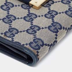 Gucci Blue/Beige GG Canvas and Leather Web Flap Continental Wallet