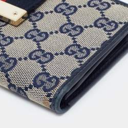 Gucci Blue/Beige GG Canvas and Leather Web Flap Continental Wallet