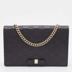 Gucci Black Guccissima Leather Wallet on Chain