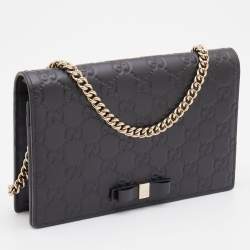 Gucci Black Guccissima Leather Wallet on Chain