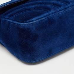 Gucci Blue Matelasse Velvet Mini GG Marmont Shoulder Bag