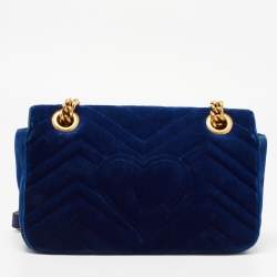 Gucci Blue Matelasse Velvet Mini GG Marmont Shoulder Bag
