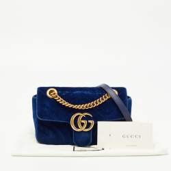 Gucci Blue Matelasse Velvet Mini GG Marmont Shoulder Bag