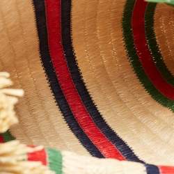 Pre Owned Gucci Natural/Multicolor Woven Straw Cestino Tote