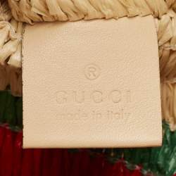 Pre Owned Gucci Natural/Multicolor Woven Straw Cestino Tote