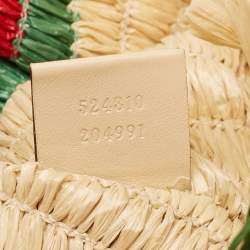 Pre Owned Gucci Natural/Multicolor Woven Straw Cestino Tote