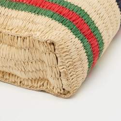 Pre Owned Gucci Natural/Multicolor Woven Straw Cestino Tote