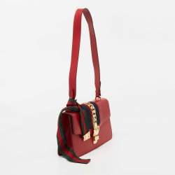 Pre Owned Gucci Red Leather Sylvie Shoulder Bag