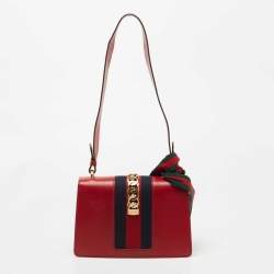 Pre Owned Gucci Red Leather Sylvie Shoulder Bag