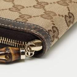Gucci Beige/Brown GG Canvas and Leather Bamboo Tassel Zip Around Wallet