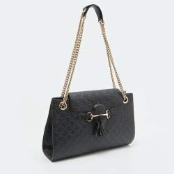 Pre Owned Gucci Black Guccissima Leather Medium Emily Chain Shoulder Bag