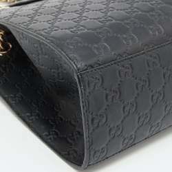 Pre Owned Gucci Black Guccissima Leather Medium Emily Chain Shoulder Bag