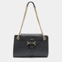 Pre Owned Gucci Black Guccissima Leather Medium Emily Chain Shoulder Bag