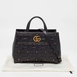 Pre Owned Gucci Black  Matelassé Leather Medium GG Marmont Tote