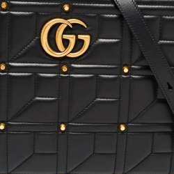 Pre Owned Gucci Black  Matelassé Leather Medium GG Marmont Tote