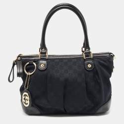 Pre Owned Gucci Black GG Canvas and Leather Sukey Tote