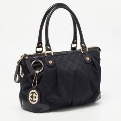 Pre Owned Gucci Black GG Canvas and Leather Sukey Tote