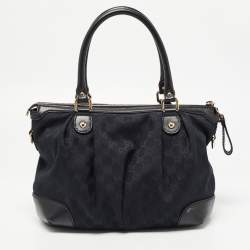 Pre Owned Gucci Black GG Canvas and Leather Sukey Tote