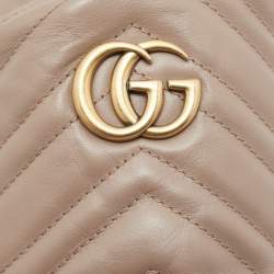 Pre Owned Gucci Beige Matelassé Leather Mini GG Marmont Torchon Bucket Bag