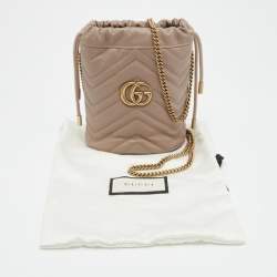 Pre Owned Gucci Beige Matelassé Leather Mini GG Marmont Torchon Bucket Bag