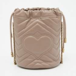 Pre Owned Gucci Beige Matelassé Leather Mini GG Marmont Torchon Bucket Bag