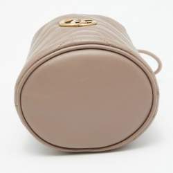 Pre Owned Gucci Beige Matelassé Leather Mini GG Marmont Torchon Bucket Bag