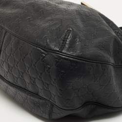 Pre Owned Gucci Black Guccissima Leather Medium New Ladies Web Hobo