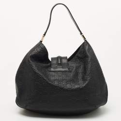 Pre Owned Gucci Black Guccissima Leather Medium New Ladies Web Hobo
