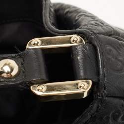 Pre Owned Gucci Black Guccissima Leather Medium New Ladies Web Hobo