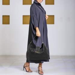 Pre Owned Gucci Black Guccissima Leather Medium New Ladies Web Hobo
