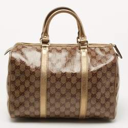 Pre Owned Gucci Gold GG Crystal Canvas and Leather Medium Joy Boston Bag