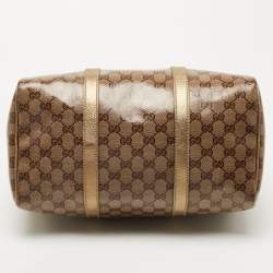 Pre Owned Gucci Gold GG Crystal Canvas and Leather Medium Joy Boston Bag