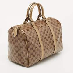 Pre Owned Gucci Gold GG Crystal Canvas and Leather Medium Joy Boston Bag