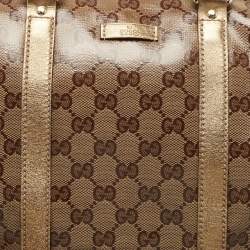 Pre Owned Gucci Gold GG Crystal Canvas and Leather Medium Joy Boston Bag
