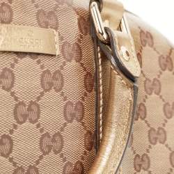 Pre Owned Gucci Gold GG Crystal Canvas and Leather Medium Joy Boston Bag