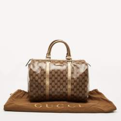 Pre Owned Gucci Gold GG Crystal Canvas and Leather Medium Joy Boston Bag