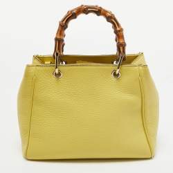 Pre Owned Gucci Yellow Leather Mini Bamboo Tote