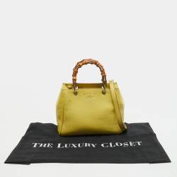 Pre Owned Gucci Yellow Leather Mini Bamboo Tote