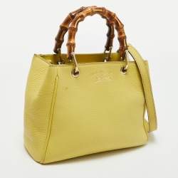 Pre Owned Gucci Yellow Leather Mini Bamboo Tote